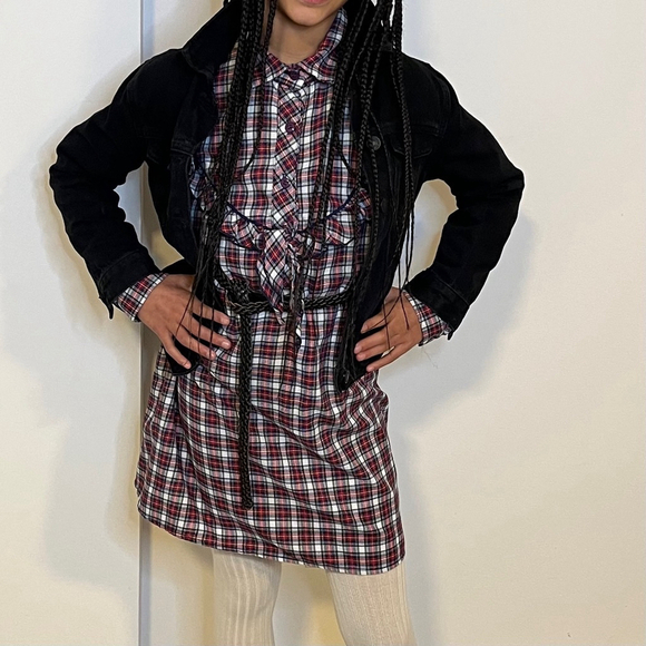 Girls Vintage Plaid Shift Dress Long Sleeves Ruffle Detail Yoke Tie Size 11/12 - Picture 6 of 12